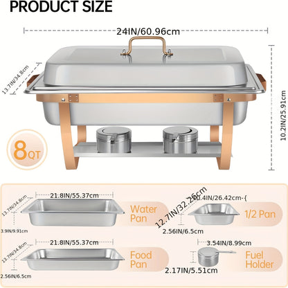 Chafing Dish – Buffetwarmer – Warmhoudplaat – Warmhoudschaal – Voedselverwarmer – 4-delige Set – Roestvrij Staal – 8 Quart Inhoud