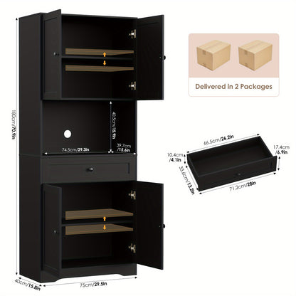 Keukenkast – Keukenmeubel – Opbergkast – Buffetkast – Keukenonderkast – Groot Werkblad – Stevig Hout – Met Laden en Dubbele Deuren – Hoogte 69 cm – Wit met Houtaccent