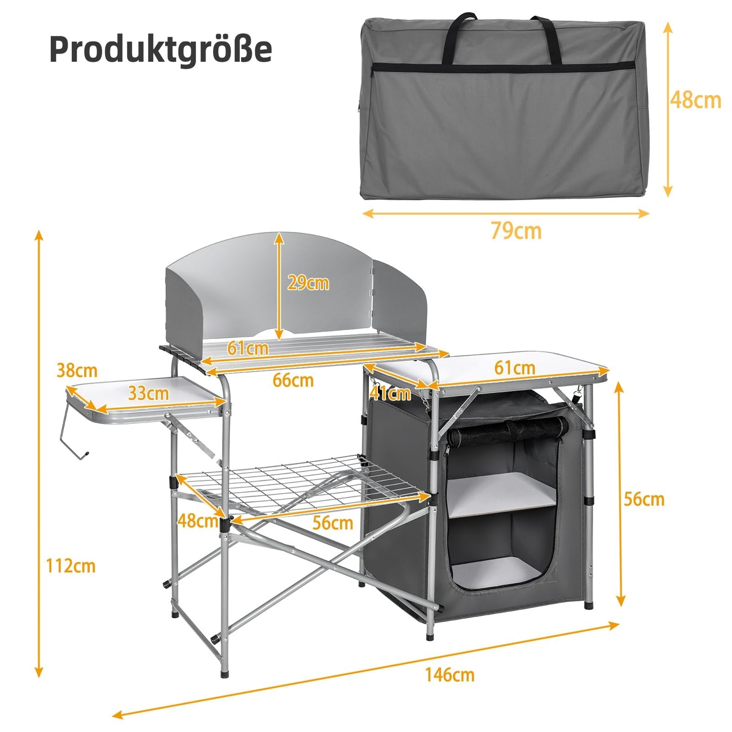 Campingkastje – Campingtafel – Outdoor Kastje – Vouwkastje – Campingmeubel – Aluminium Frame – Windschermen & Opbergtas – Compact & Lichtgewicht