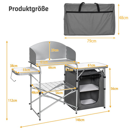 Campingkastje – Campingtafel – Outdoor Kastje – Vouwkastje – Campingmeubel – Aluminium Frame – Windschermen & Opbergtas – Compact & Lichtgewicht