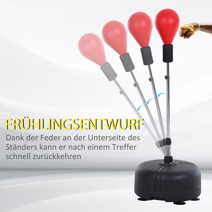 Punching Ball Set – Bokszak – Bokstraining Set – Stootbal – Bokshandschoenen Set – Verstelbare Hoogte 136-154 cm – Duurzaam IJzer Frame – Zwart Rood