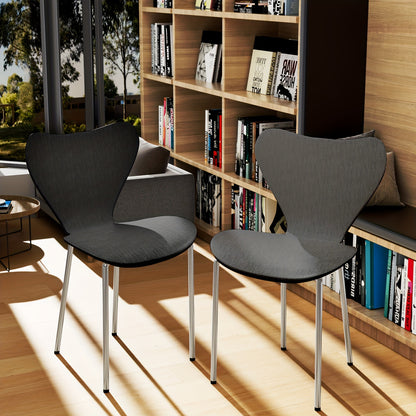Set van 2 Eetkamerstoelen met Rugleuning – Zwart Polypropyleen met Verchroomde Poten – Stijlvolle Stoelen voor Keuken, Woonkamer of Eetkamer
