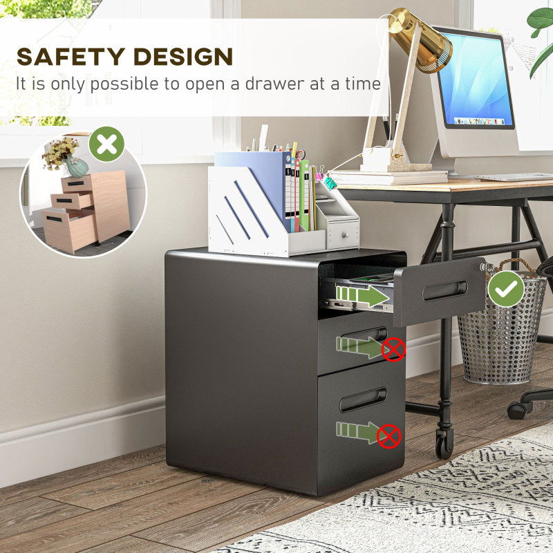 Archiefkast – Ladenkast – Opbergkast – Dossierkast – Ladeblok – 3 Laden Met Slot – Compact En Stevig – Zwart 39x48x59 cm