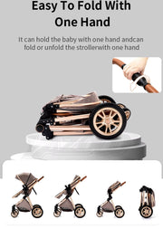 Kinderwagen 3 in 1 - Kinderwagen - Bedje - Buggy - Autostoel - Opvouwbaar - Aluminium frame - Lichtgrijs - Zilver - Bruin