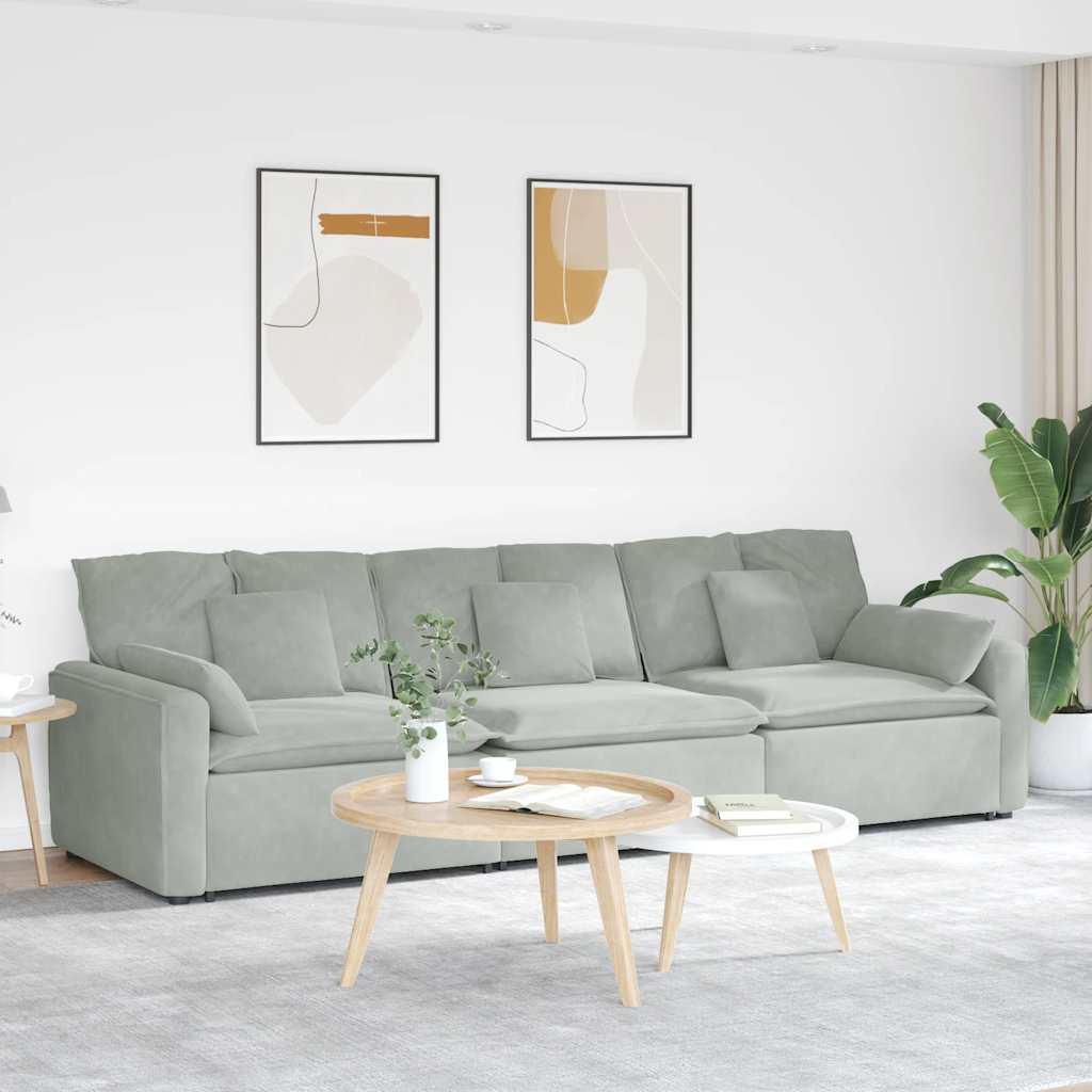 Hoekbank – Modulaire Bank – Loungebank – Zitbank – 3-zitsbank – Lichtgrijs – Polyester Bekleding – Stevig Metalen Frame