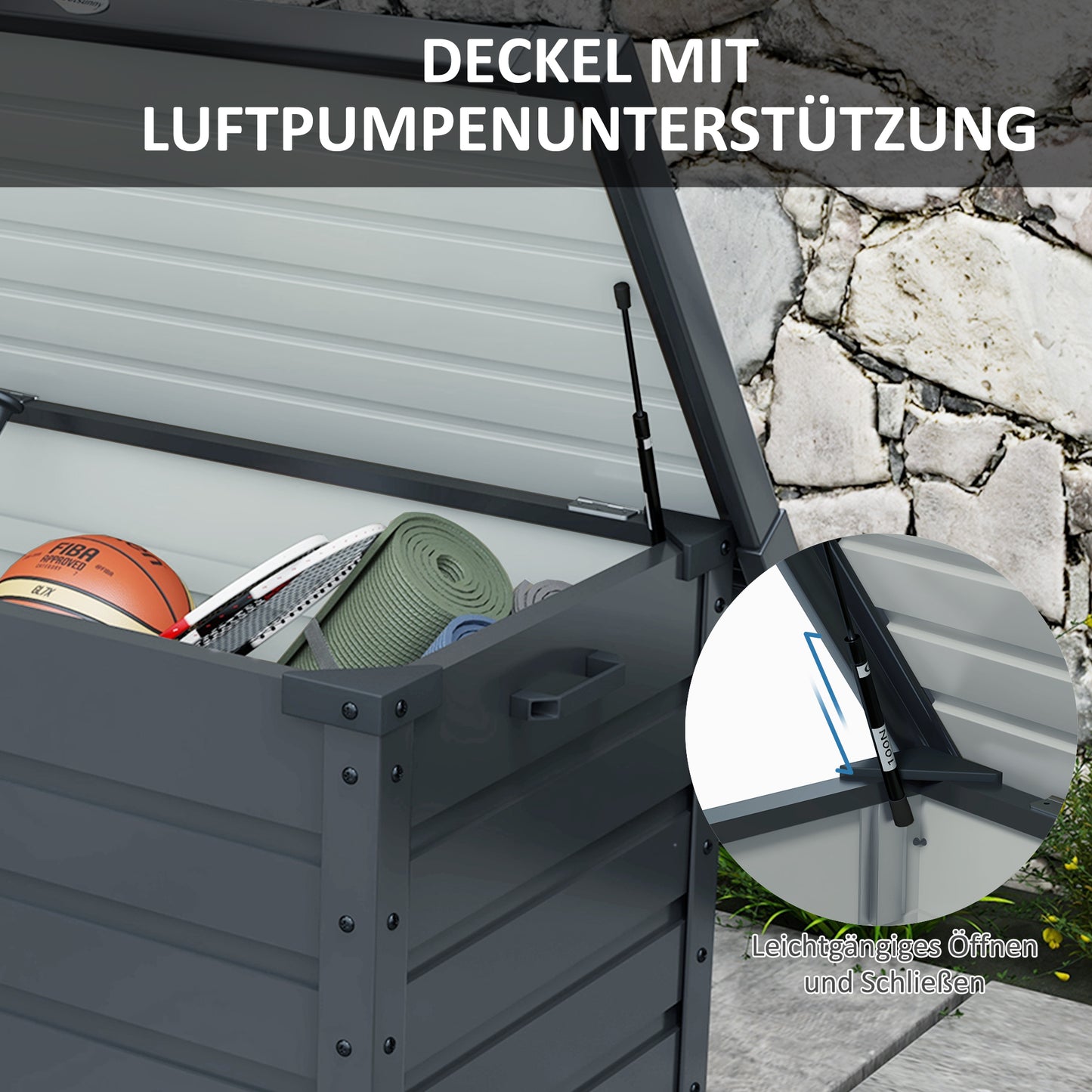 Opbergbox Buiten – Tuinkussenbox – Tuinkist – Tuinopberger – Tuinkistje – Met Handvatten en Wielen – 295 Liter Capaciteit – Gegalvaniseerd Metaal