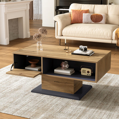 Contemporary Coffee Table with Dual-sided Storage Compartments, Spacious Storage Bays and Additional Built-in Dividers. A Versatile Living Room Table Offering Practical Design for Effortless Organisation and Storage.