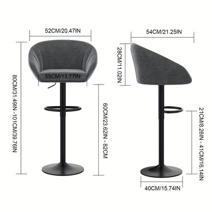 Barstoel – Barkruk – Barstoelen – Keukenstoel – Kruk – Set van 2 – Velvet Bekleding – Verstelbare Zithoogte 80-101 cm – 360° Draaibaar – Met Voetensteun
