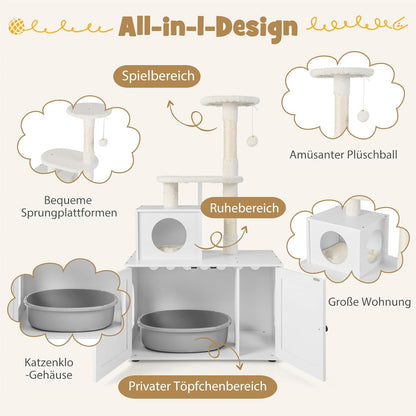 Kattenklimpaal – Krabpaal – Kattenhuis – Kattenmeubel – Krabmeubel – Multifunctioneel Design – Stabiele Houten Constructie – Wit