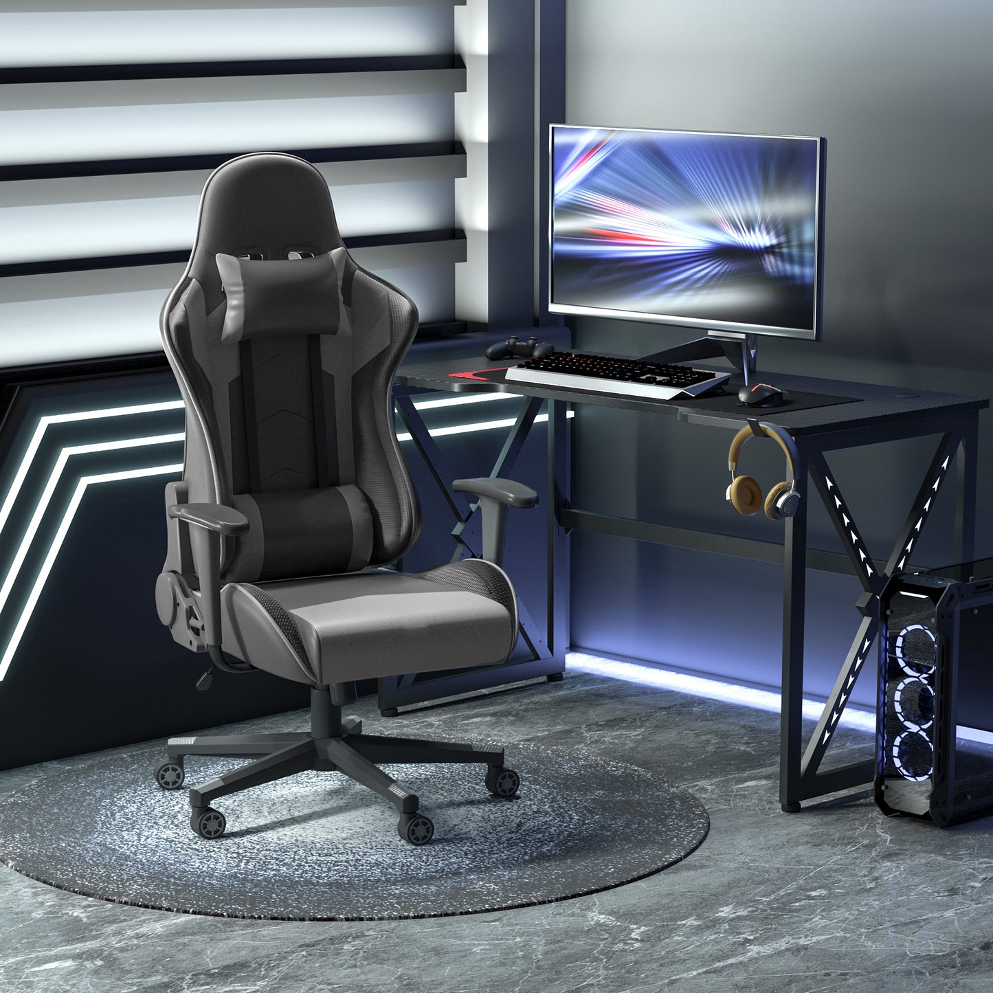 Ergonomische Bureaustoel – Gamingstoel – Draaistoel – Bureaustoel Kunstleer – Kantoorstoel – Zwart – Verstelbare Zithoogte – 160° Kantelbare Rugleuning