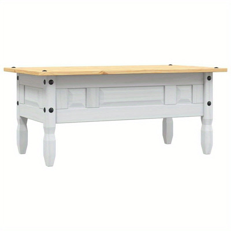 Mexicaanse Pine Salontafel – Koffietafel – Tafeltje – Opbergtafel – Woonkamertafel – Wit – Mid-Century Modern – 2 Laden & Slotdeuren – Duurzaam Hout – 100x55x44 cm