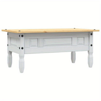 Mexicaanse Pine Salontafel – Koffietafel – Tafeltje – Opbergtafel – Woonkamertafel – Wit – Mid-Century Modern – 2 Laden & Slotdeuren – Duurzaam Hout – 100x55x44 cm