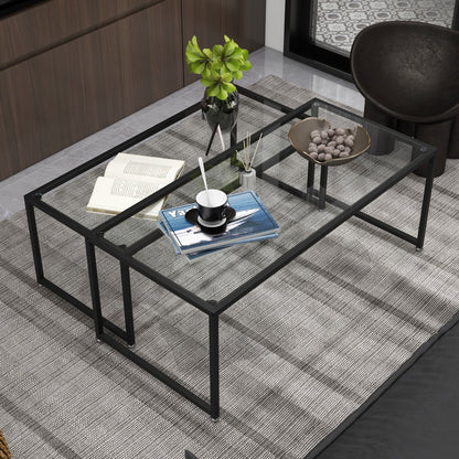 Salontafel – Bijzettafel – Koffietafel – Eettafel – Sofa Tafel – Set van 2 – Gehard Glas Tafelblad – Stabiel Stalen Frame