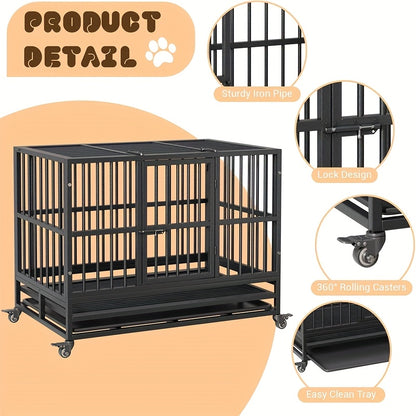 Hondenkennel – Hondenbench – Hondenkooi – Hondenhok – Hondenkooi – Draagbaar & Inklapbaar – Stevig RVS Staal 94cm – Uitneembare Bodemtray – Lockbare Wieltjes