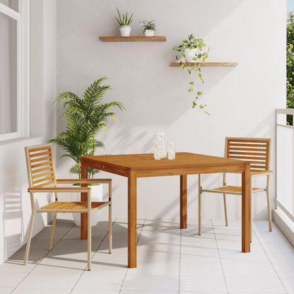 Tuinmeubelset – Tuinset – Loungeset – Zitgroep – Balkonset – Beige Polyrattan en Acaciahout – Stapelbare Stoelen met Kussens – Tafel 50x50 cm