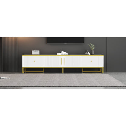 Tv Kast – TV Meubel – Lowboard – TV Dressoir – Media Meubel – Elegant Wit Met Gouden Rand – 180x40x40 cm – Voor Televisies Tot 80 Inch
