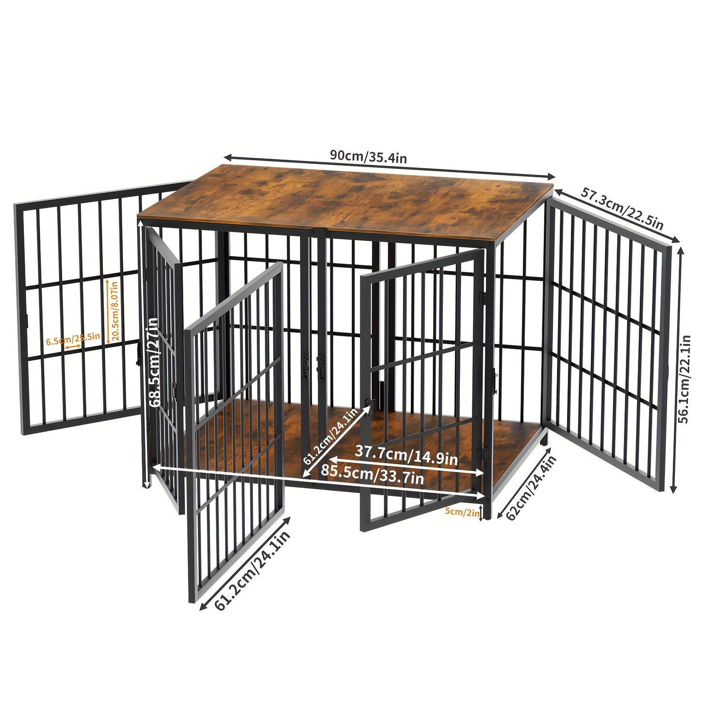 Hondenbench – Hondenkooi – Hondenhok – Dierenbench – Meubelbench – Meubelstijl – Metalen Frame – MDF Hout – 4 Deuren Met Slot – Geschikt Voor Kleine Tot Middelgrote Honden
