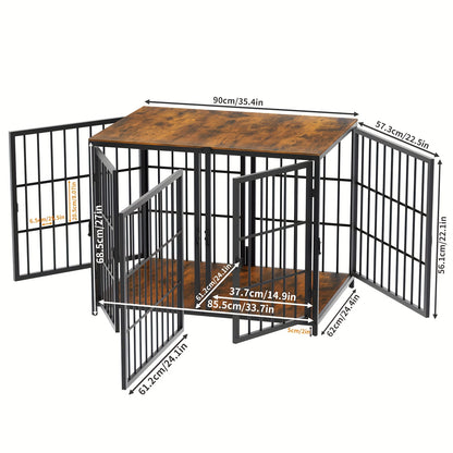 Hondenbench – Hondenkooi – Hondenhok – Dierenbench – Meubelbench – Meubelstijl – Metalen Frame – MDF Hout – 4 Deuren Met Slot – Geschikt Voor Kleine Tot Middelgrote Honden