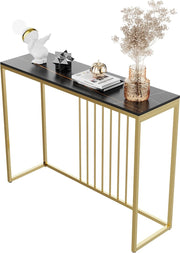 Luxe sidetable - Muurtafel - Wandtafel - Bijzettafel - Console tafel - Wandbureau - Kaptafel - Bartafel - Zwart marmer blad - Goud frame - 100 x 300 x 78.5cm