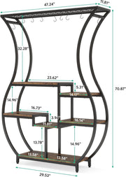 Plantenrek - Plantenstandaard - Plantenrek voor Binnen en Buiten - Plantenrek met 6 Niveaus en 10 S-haken - Rustiek Bruin/Zwart - 120 x 30 x 180 cm