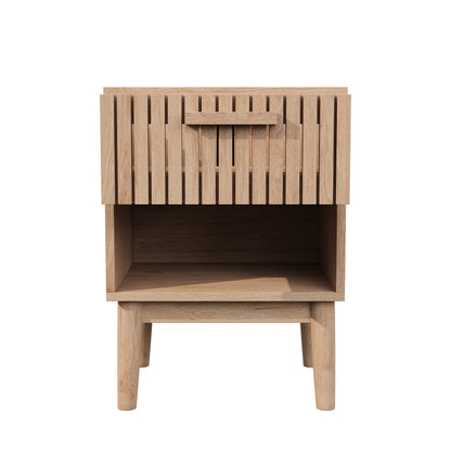 Nachtkastje – Nachtkastjes – Bijzettafel – Nachtkast – Bedside Table – Set Van 2 – Houtkleur – Met Lade En Open Plank – Compact 40x35x55 cm – Stevig Met Houten Poten