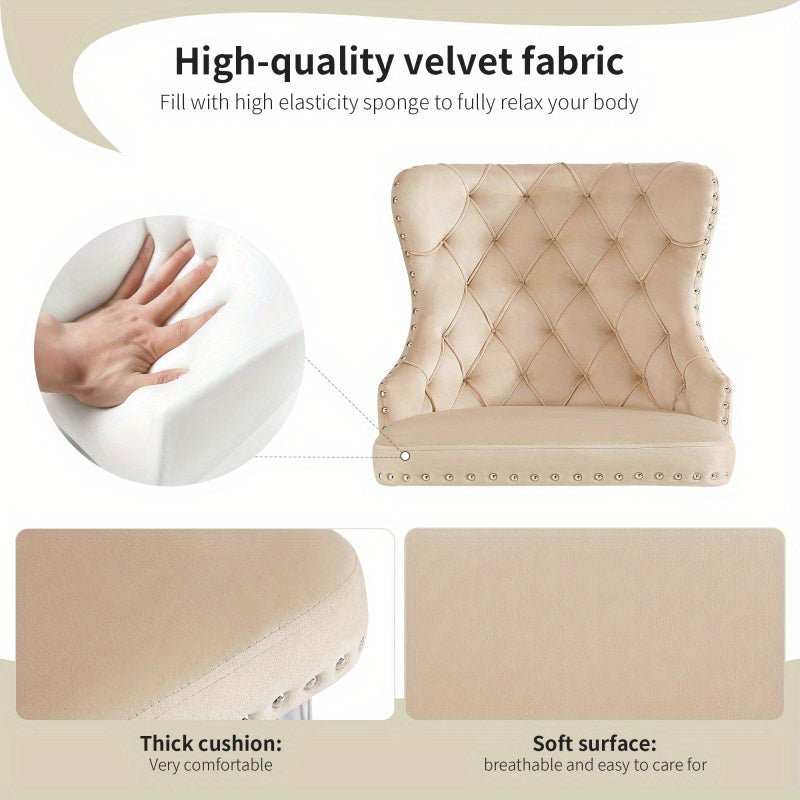Makeupstoel – Bureaustoel – Draaistoel – Kaptafelstoel – Kuipstoel – Velours Bekleding – Ergonomisch Ontwerp – Verstelbare Zithoogte – Zilverkleurige Metalen Poten – Set Van 2