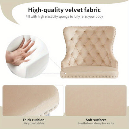 Makeupstoel – Bureaustoel – Draaistoel – Kaptafelstoel – Kuipstoel – Velours Bekleding – Ergonomisch Ontwerp – Verstelbare Zithoogte – Zilverkleurige Metalen Poten – Set Van 2