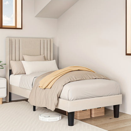 Upholstered Bed With Comfortable And Soft Backrest, Single Bed/Double Bed, Stable Bed Frame With Noise Free Design, Underbed Storage& Easy To Clean, Erfect For Any Bedroom, 90x200cm/120x200cm (Dark Grey, Beige)