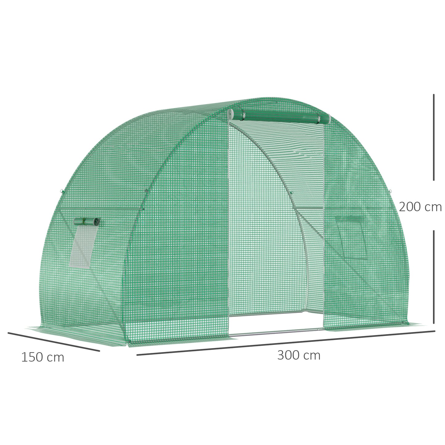 Tunnelkas – Kweekkas – Serre – Groentekas – Beschermhoes – 4,5 m² – Gehard Stalen Frame – Zipper Deur en 2 Roll-Up Ramen – Groen