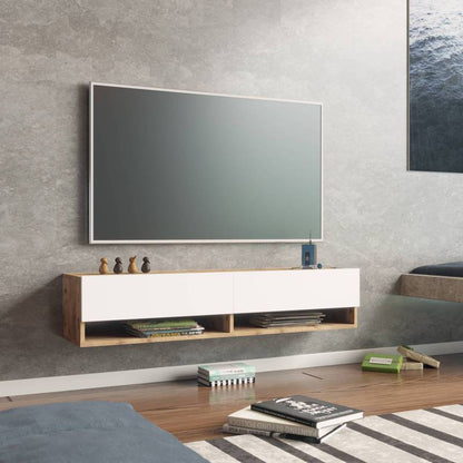 Tv-meubel – Tv-kast – Lowboard – Wandmeubel – Zwevend Tv-meubel – MDF Met Eikenprint – 140x31,5x29,5 cm – 2 Open Vakjes