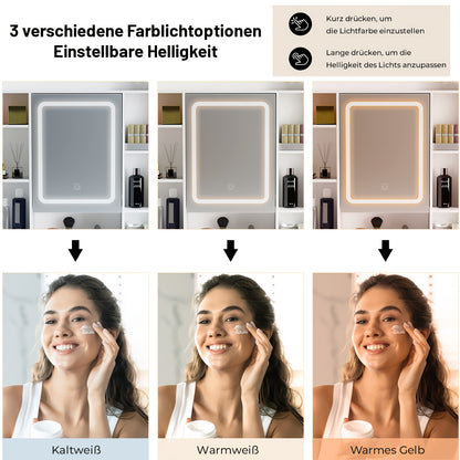 Vanity Desk – Make-up Tafel – Kaptafel – Schminktisch – Dressing Table – Verlichte Spiegel Met 3 Lichtstanden – 6 Laden Met 3 Opbergshelves – Wit – Gehard Glas