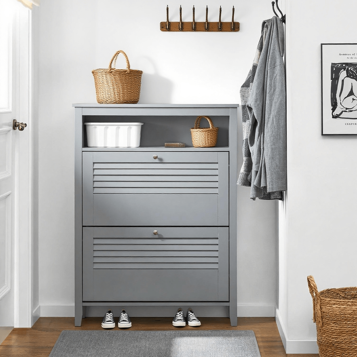 Schoenenkast – Schoenenrek – Schoenenopberger – Schoenenkast – Opbergkast – 2 Kleppen – Compact 80x108x25 cm – MDF & Spaanplaat Wendbaar