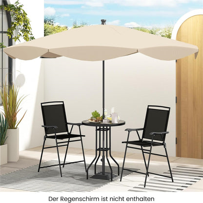 Bistro Tuinset – Balkon Meubels – Terras Set – Buiten Tafel Met Stoelen – Tuinmeubilair – Met Parasolgat – Vouwbare Stoelen – Zwart Metalen Frame – Duurzaam & Compact