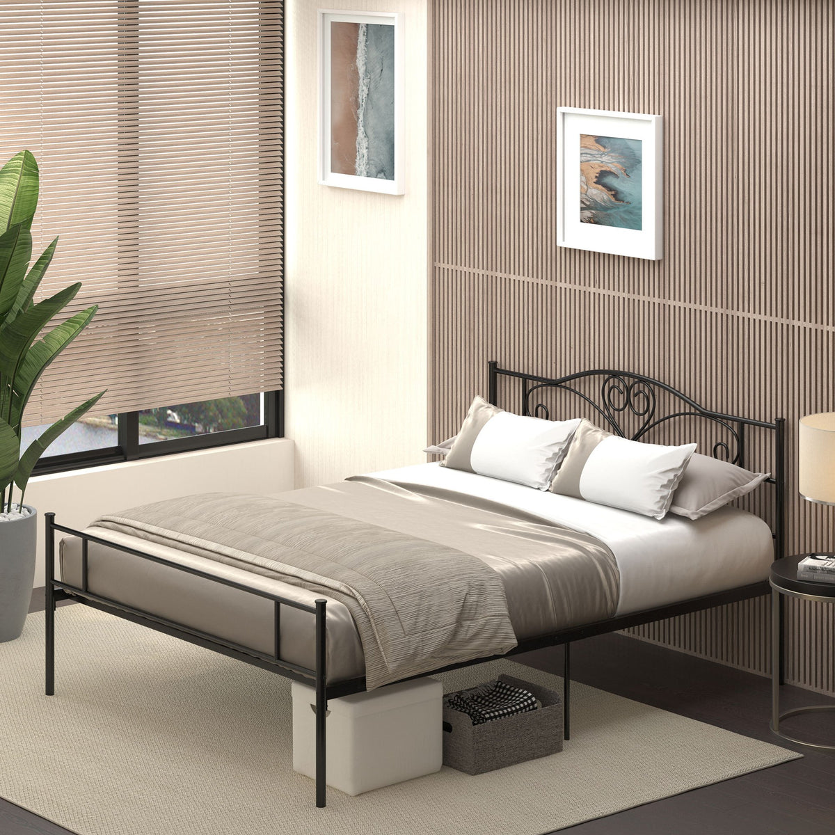 Metalen Bedframe – Stalen Bedframe – Metalen Ledikant – Metalen Slaapbed – Metalen Onderstel – Zwart – Stevige Constructie 300 kg Draagkracht – Afmeting 145x211x106 cm