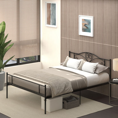 Metalen Bedframe – Stalen Bedframe – Metalen Ledikant – Metalen Slaapbed – Metalen Onderstel – Zwart – Stevige Constructie 300 kg Draagkracht – Afmeting 145x211x106 cm