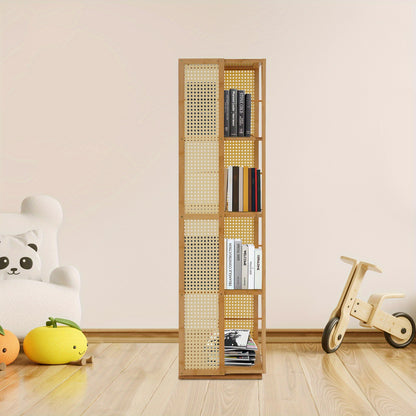 Boekenkast – Boekenrek – Opbergkast – Vakkenkast – Stellingkast – Draaibaar 360° – Duurzaam Moso Bamboe & Kunststof – Ruimtebesparend Verticaal Ontwerp – 123 cm Hoogte – 10 kg Draagvermogen per Plank
