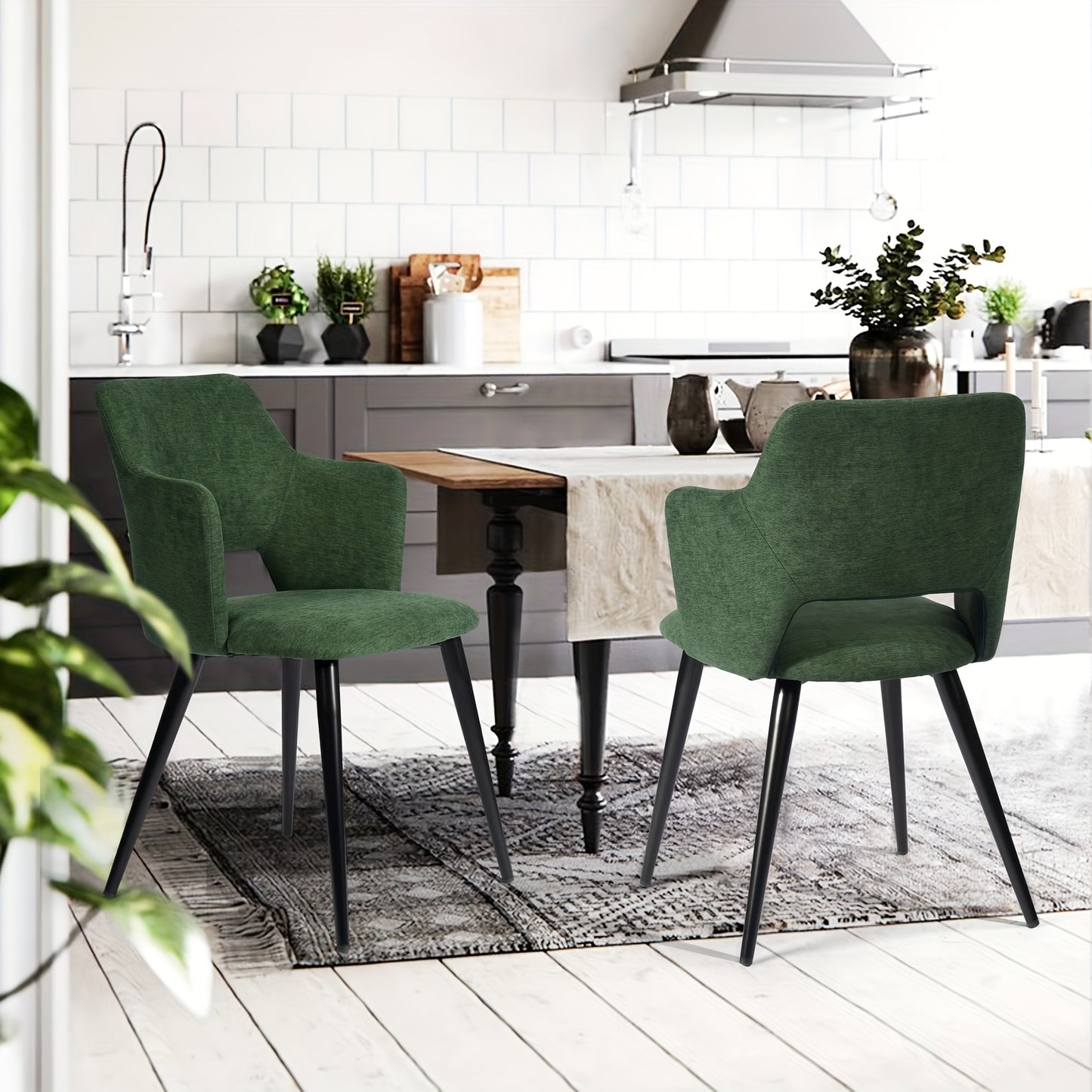 Eetkamerstoel – Stoel – Armstoel – Designstoel – Scandinavische Stoel – Groen – Ergonomisch Design – Zacht Polyester Met Stalen Frame