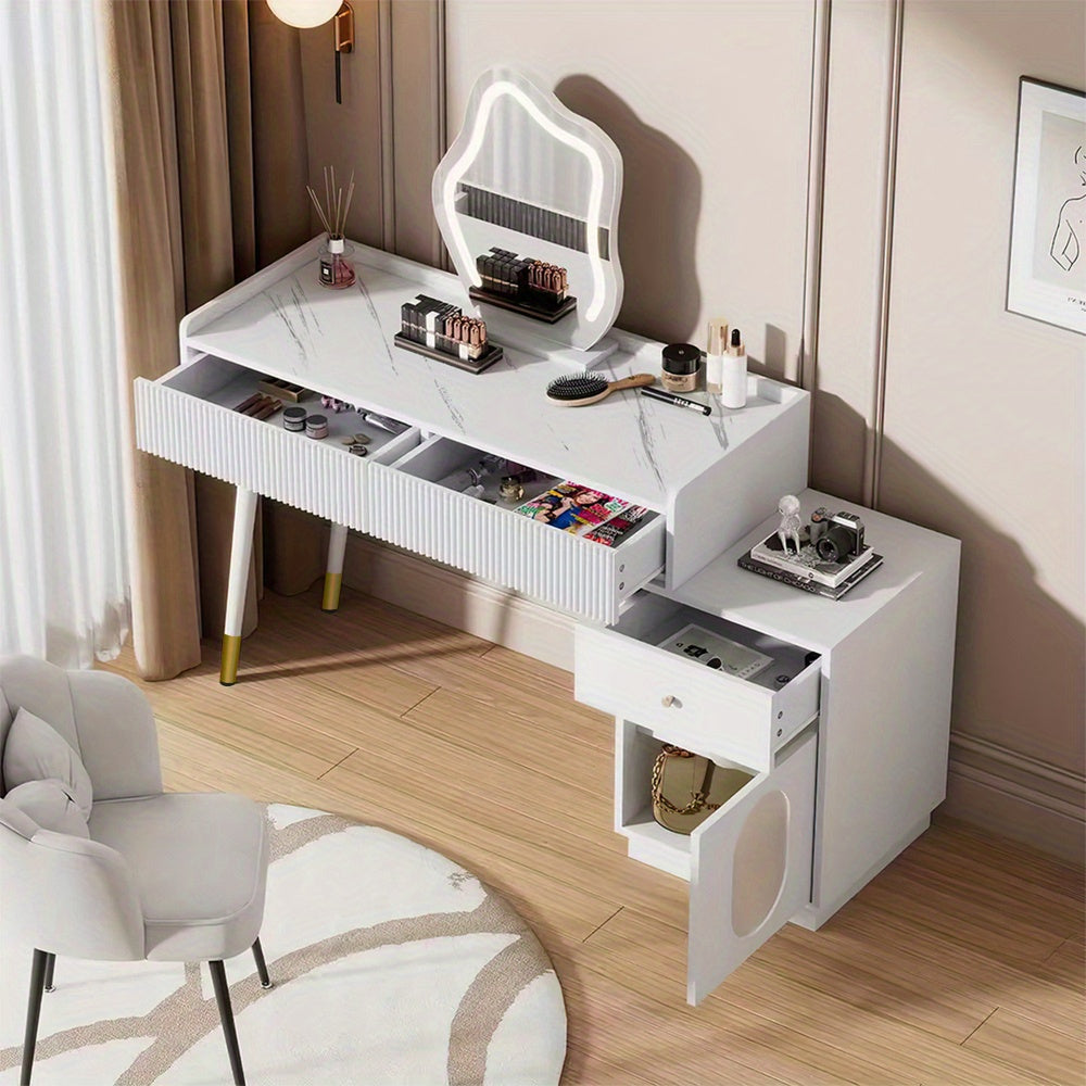 Kaptafel – Make-uptafel – Sieradentafel – Cosmeticatafel – Dressing Table – Wit Design – 3 Ruime Lades & Deur – Compact 100x75x40 cm