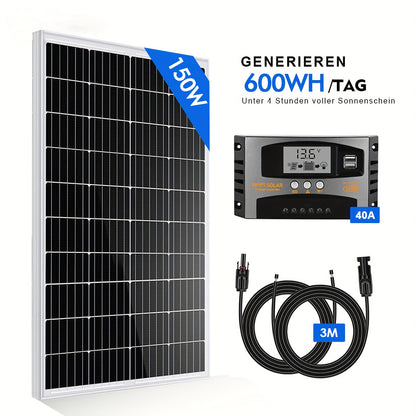 150W Zonnepaneel Set – Zonnecel Module – Zonne-energie Systeem – Off-grid Solar Kit – 12V Solar Panel – Met 40A MPPT Controller – Lichtgewicht Aluminium Frame