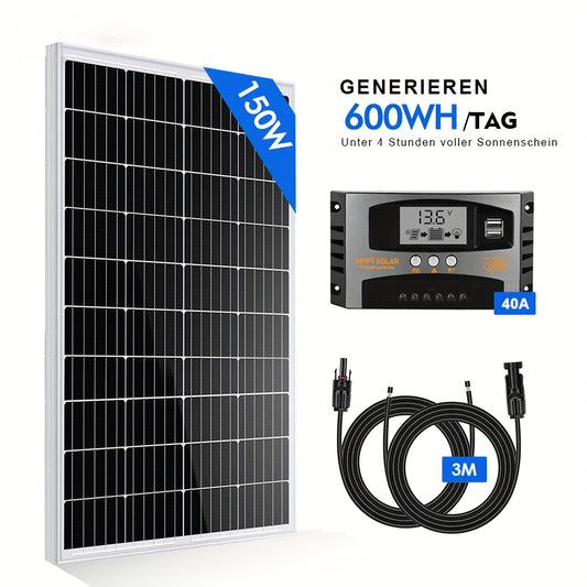 150W Zonnepaneel Set – Zonnecel Module – Zonne-energie Systeem – Off-grid Solar Kit – 12V Solar Panel – Met 40A MPPT Controller – Lichtgewicht Aluminium Frame