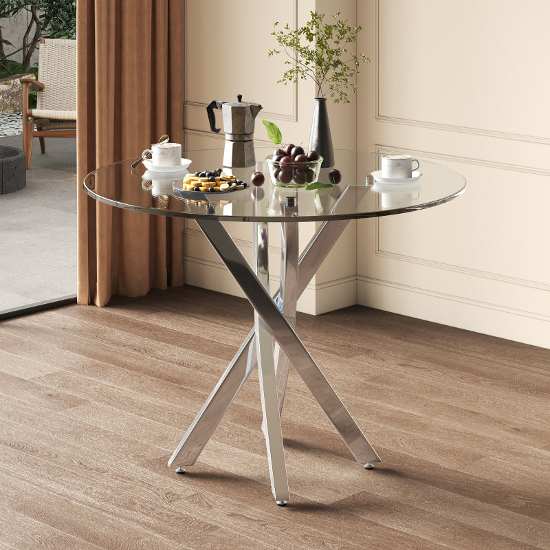 Eetkamerset – Eettafelset – Tafel Met Stoelen – Inklapbare Eethoek – Compacte Eettafelset – Gehard Glasblad – Gepoedercoat Metalen Onderstel Grijs/Zilver