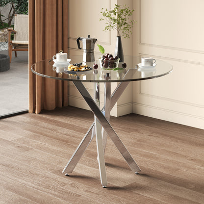 Ronde Eettafel – Eetkamertafel – Keukentafel – Koffietafel – Tafel – Getemperd Glazen Blad 80x80x75 cm – Gegalvaniseerde Metalen Poten – Modern Minimalistisch Design