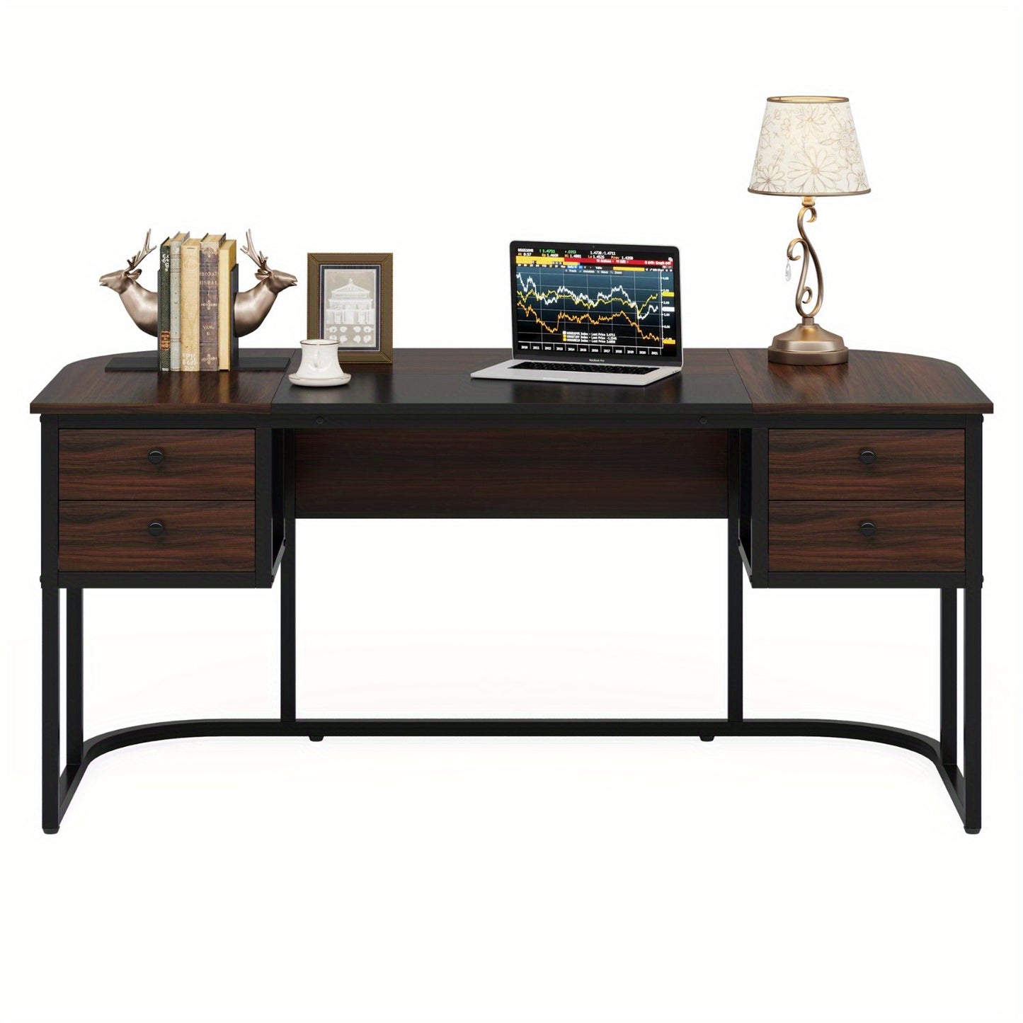 Bureau – Werktafel – Computertafel – Bureaublad – Bureaus – 160x80 cm – 4 Ruime Lades – Duurzaam MDF Metalen Frame – Donker Walnoot