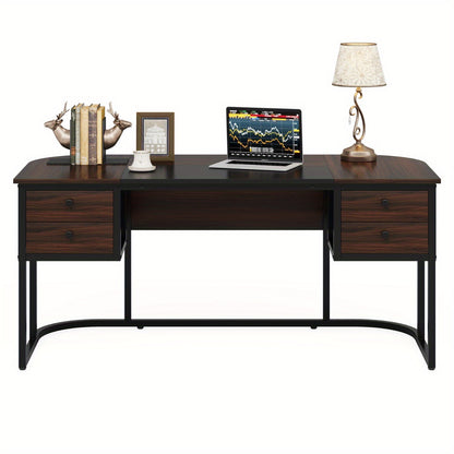 Bureau – Werktafel – Computertafel – Bureaublad – Bureaus – 160x80 cm – 4 Ruime Lades – Duurzaam MDF Metalen Frame – Donker Walnoot
