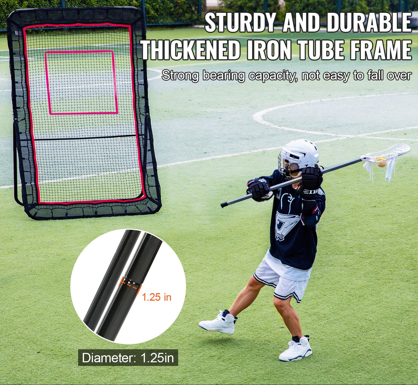 Lacrosse Rebounder – Bounce Back Net – Trainingsscherm – Pitchback Net – Werpscherm – Verstelbare Hoek – Stevig Stalen Frame – 1524 x 2134 mm