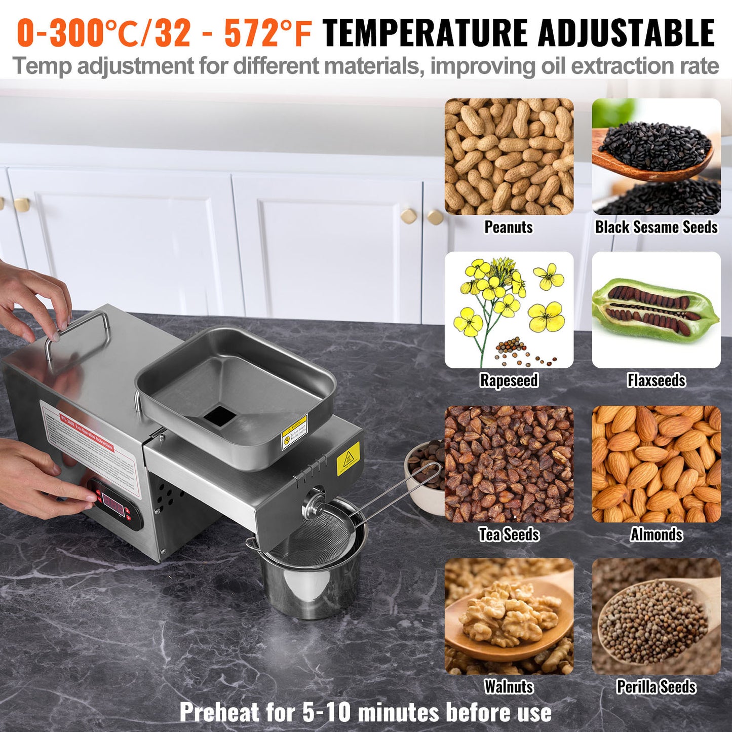 Oliepers – Notenpers – Zadenpers – Notenmolen – Olie-extractor – 850W Krachtige Motor – Instelbare Temperatuur Tot 300°C