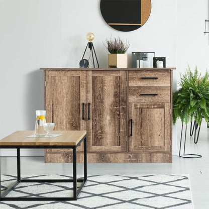Buffetkast Keukenkast Opbergkast Dressoir Opbergmeubel – Grijs – MDF Materiaal – 110x41x79 cm – 2 Lades 3 Deuren Verstelbare Plank – Stil Sluitende Deuren