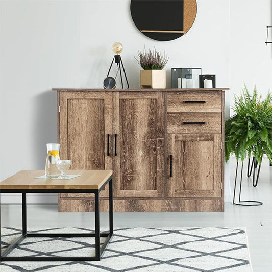 Buffetkast Keukenkast Opbergkast Dressoir Opbergmeubel – Grijs – MDF Materiaal – 110x41x79 cm – 2 Lades 3 Deuren Verstelbare Plank – Stil Sluitende Deuren