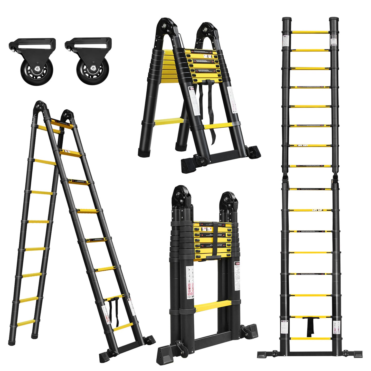 Telescopische Ladder – Telescoopladder – Vouwladder – Uitschuifbare Ladder – Aanleunladder – Aluminium – Max. 150 kg Draagkracht – Compact Opvouwbaar