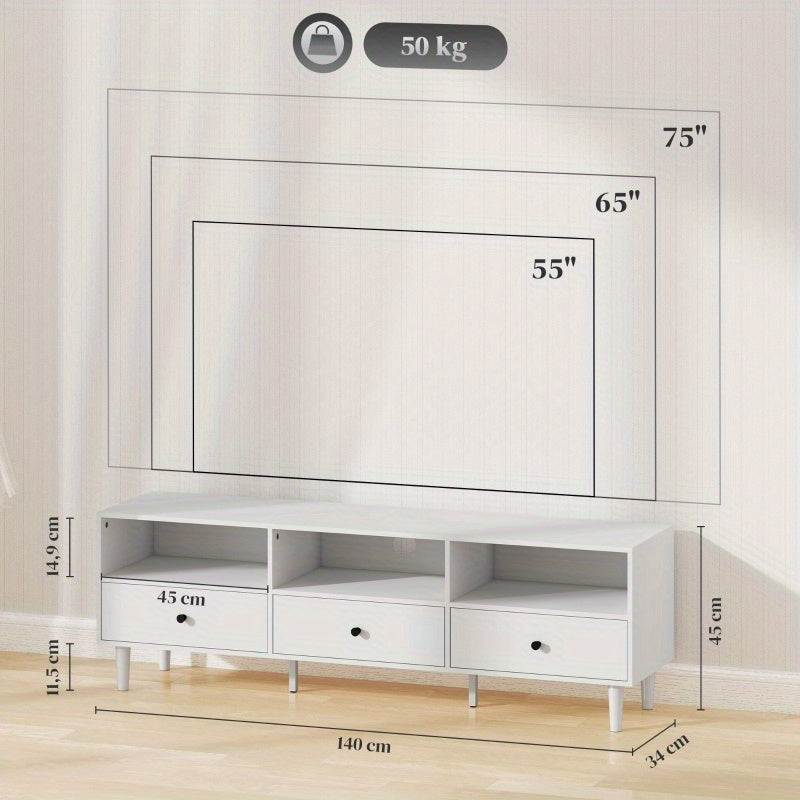 TV-kast – Tv-meubel – Entertainmentkast – Tv dressoir – Woonkamermeubel – Wit – 140 cm breed – Kabelmanagement – Geschikt voor tv tot 75 inch